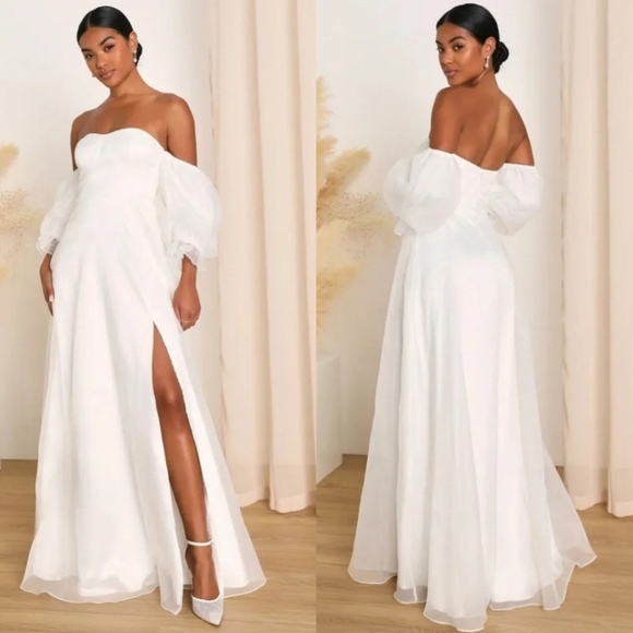 Lulu's True Excellence White Bustier Off-The-Shoulder Gown Wedding Bridal - Picture 1 of 11